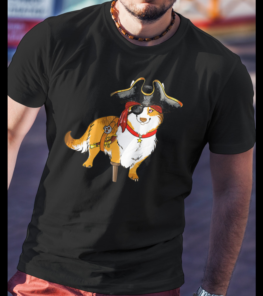 Funny Corgi Pirates With Pegleg And Eyepatch T-Shirt