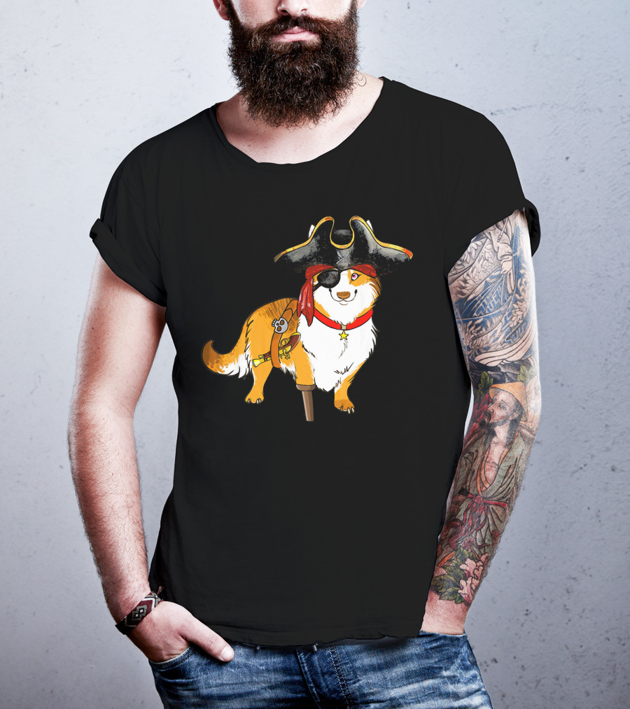 Funny Corgi Pirates With Pegleg And Eyepatch T-Shirt