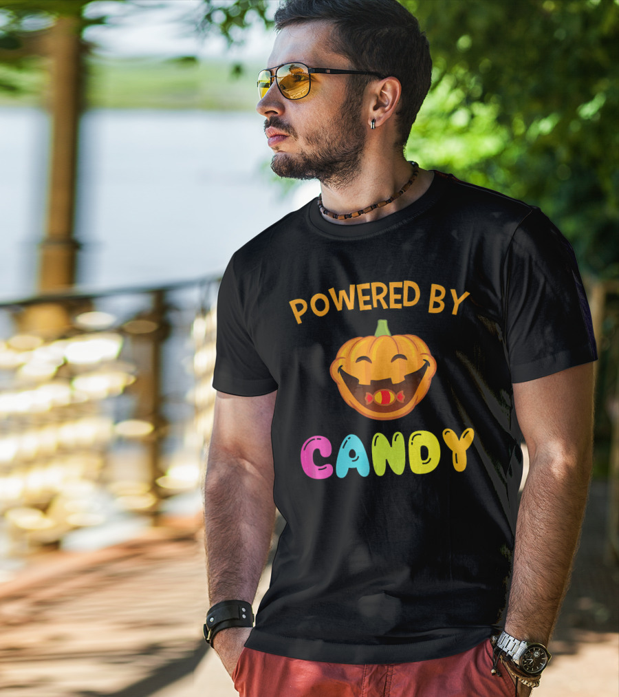 Powered By Candy Halloween Pumpkin Face T-Shirt