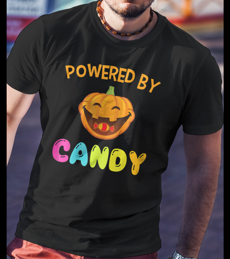 Powered By Candy Halloween Pumpkin Face T-Shirt