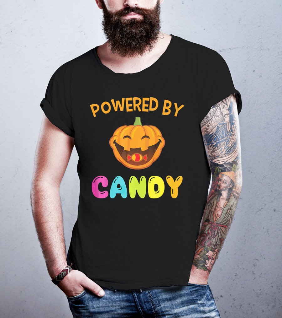 Powered By Candy Halloween Pumpkin Face T-Shirt