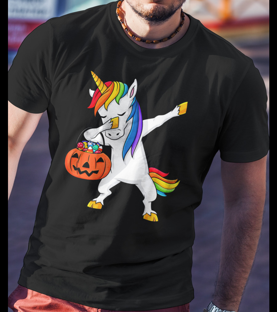 Dabbing Unicorn Halloween Pumpkin Candy Dab Girl T-Shirt