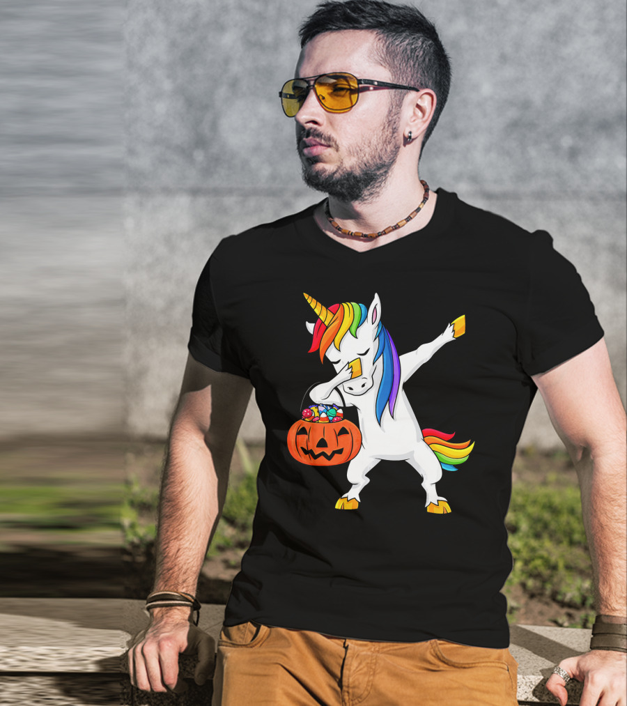 Dabbing Unicorn Halloween Pumpkin Candy Dab Girl T-Shirt