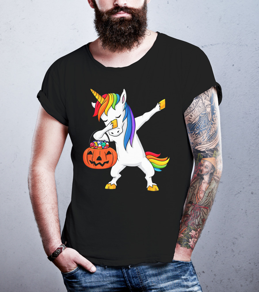 Dabbing Unicorn Halloween Pumpkin Candy Dab Girl T-Shirt