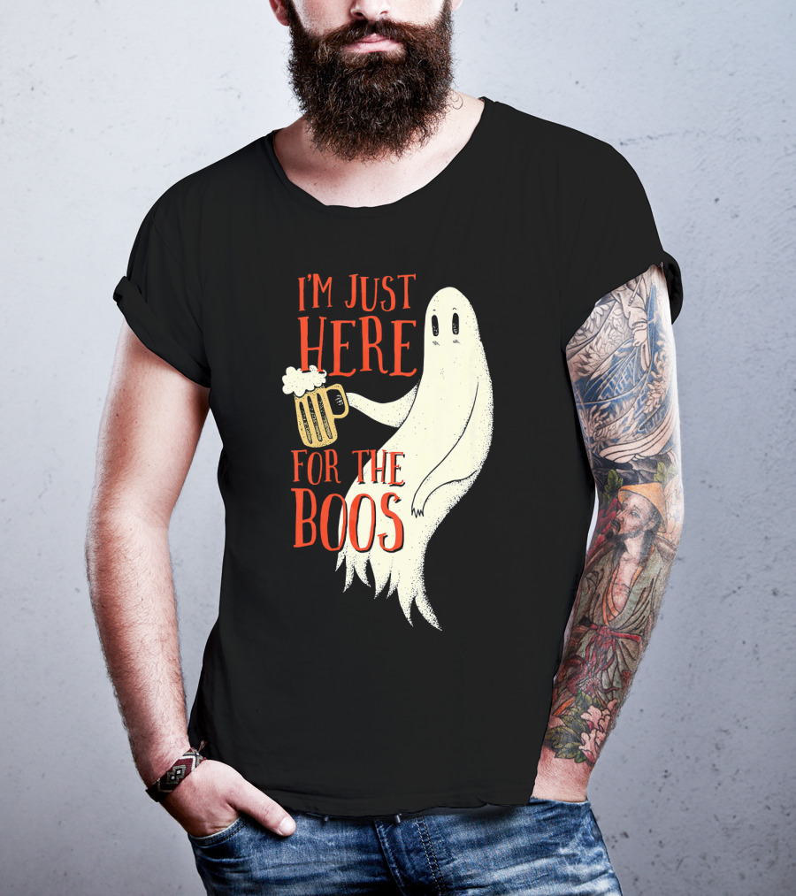 I'm Just Here For The Boos Ghost Holding Beer T-Shirt