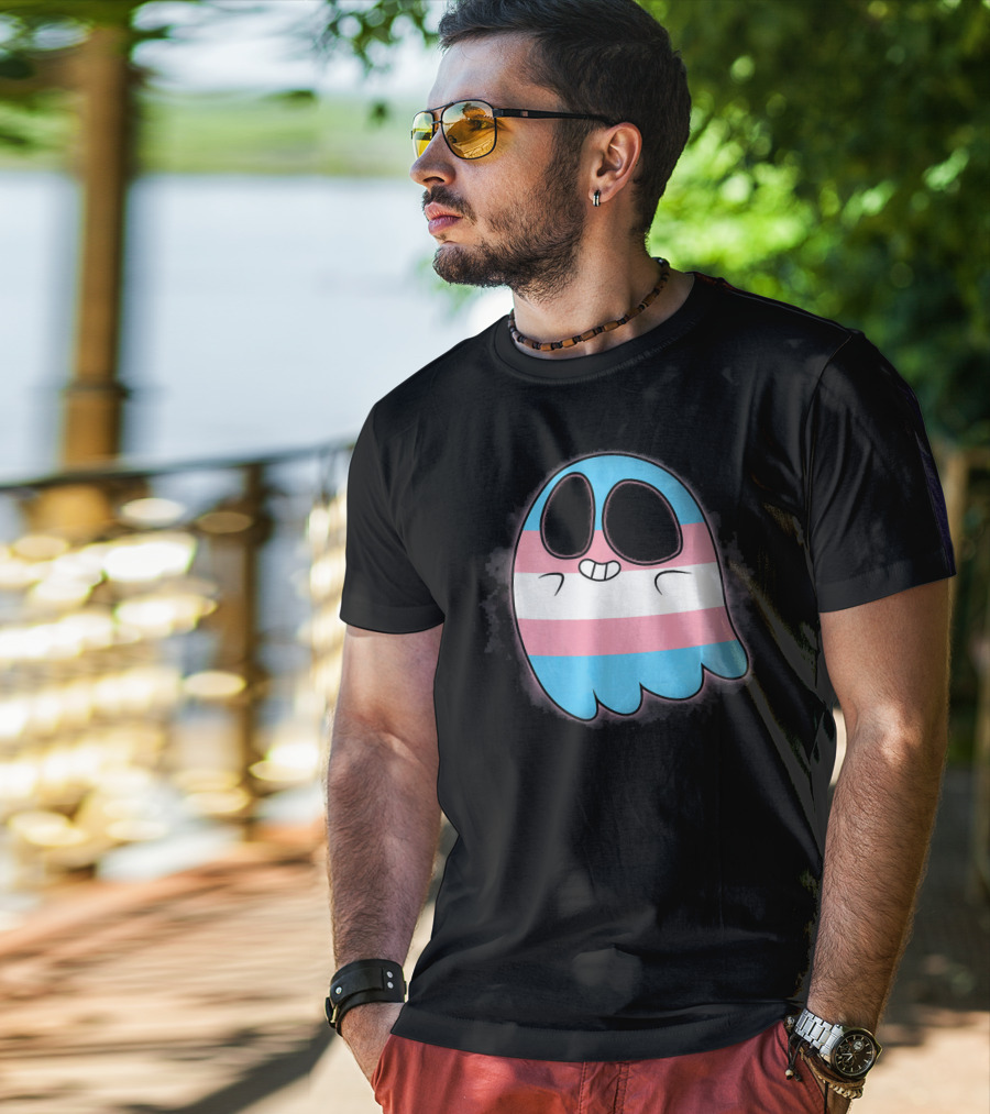 Cute Smiling Rainbow Transgender Ghost Pac-Man T-Shirt