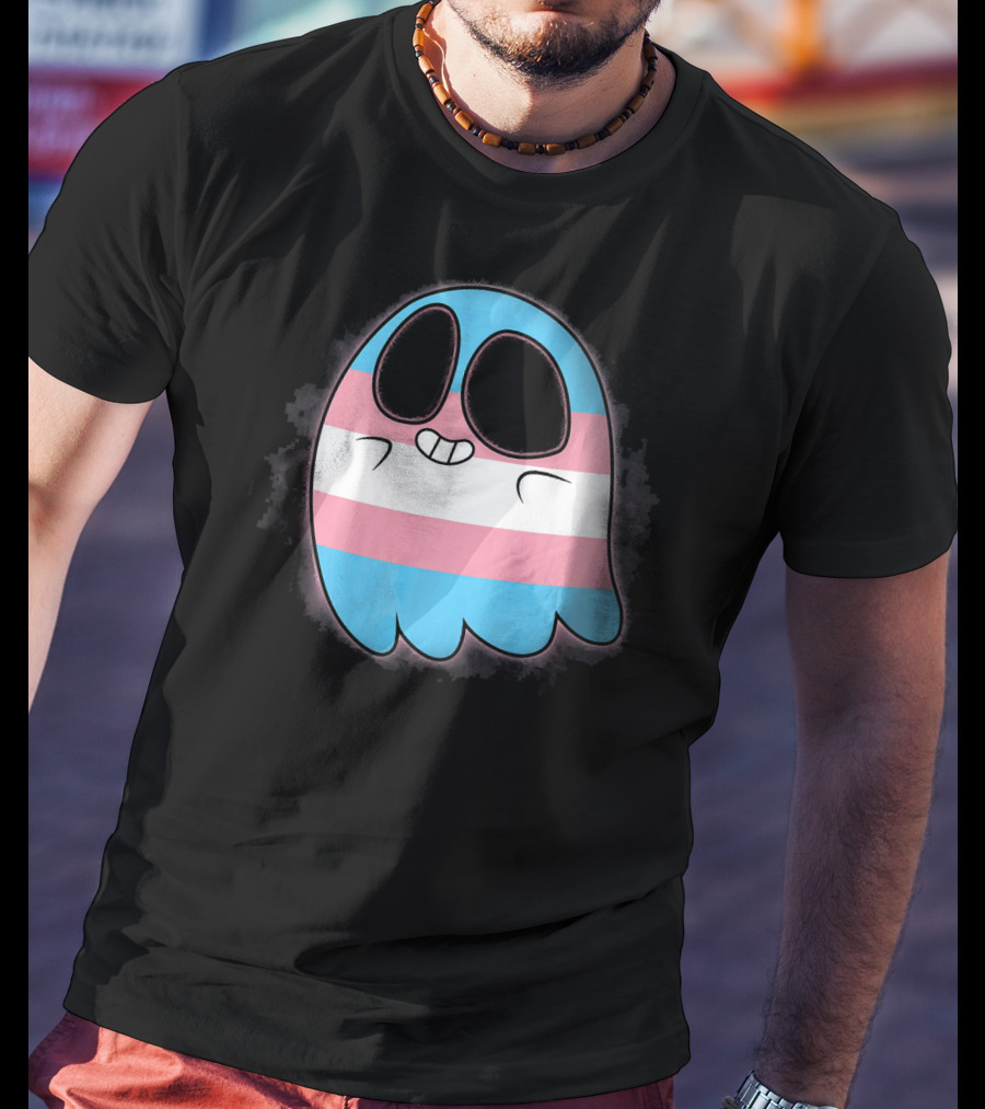 Cute Smiling Rainbow Transgender Ghost Pac-Man T-Shirt