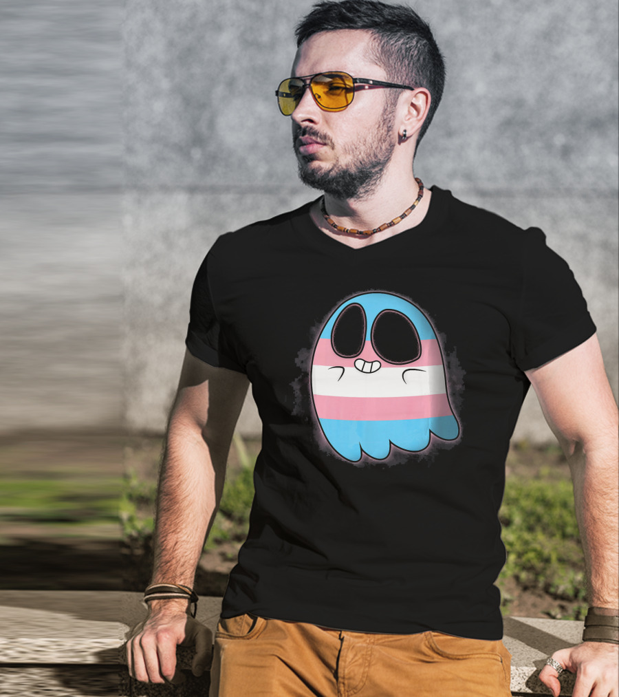 Cute Smiling Rainbow Transgender Ghost Pac-Man T-Shirt