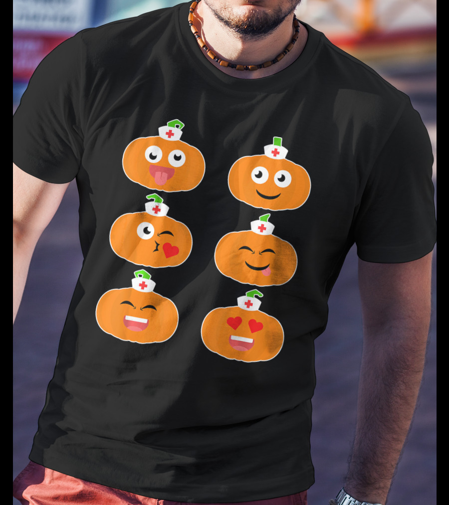 Nurse Halloween Pumpkin Emoticons T-Shirt