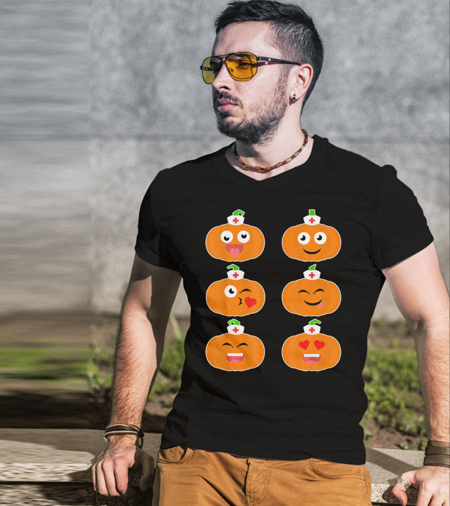 Nurse Halloween Pumpkin Emoticons T-Shirt