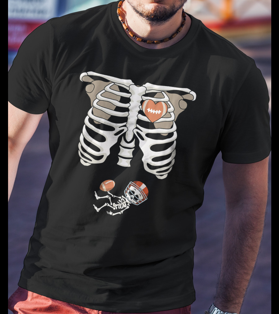 Pregnancy Skeleton Rib Funny Foo Baby Skeleton Football Heart Helmet T-Shirt