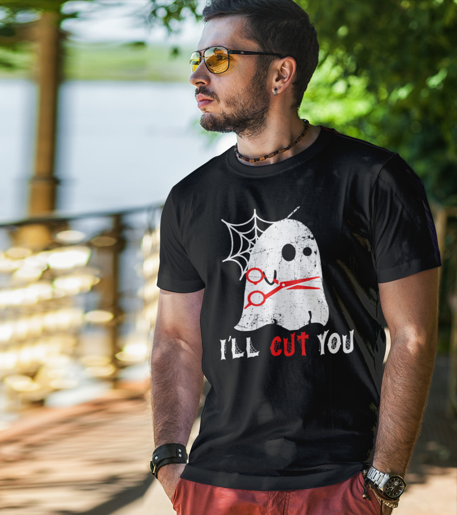 Halloween Boo Ghost Hairstylist I'll Cut You T-Shirt