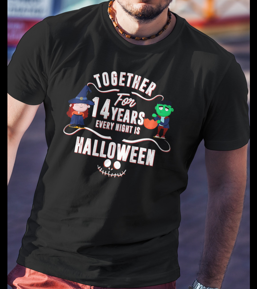 Together For 14 Years Every Night Is Halloween Witch And Frankenstein T-Shirt