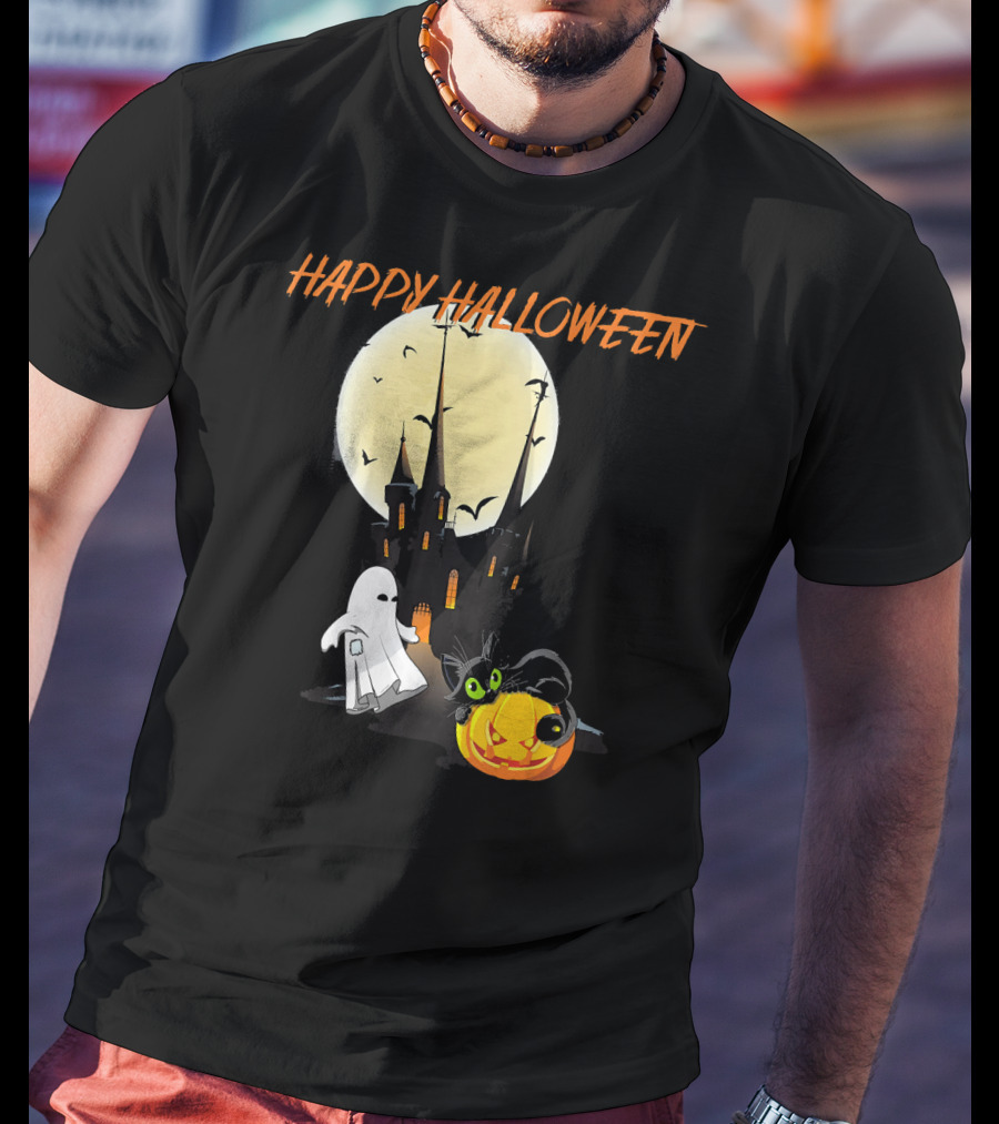 Happy Halloween Ghost Scary Cat Moon Pumpkin T-Shirt