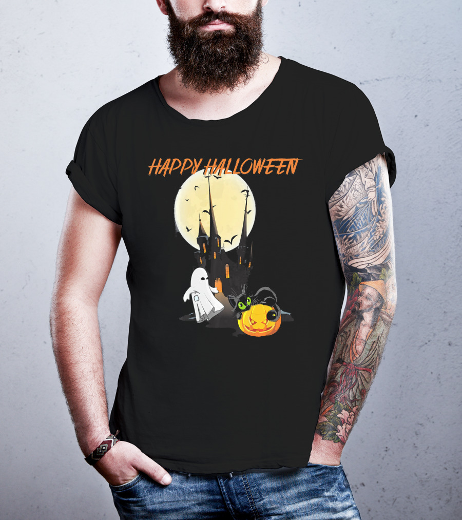 Happy Halloween Ghost Scary Cat Moon Pumpkin T-Shirt
