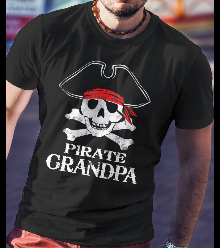 Pirate Grandpa Skull With Crossbones And Bandana T-Shirt