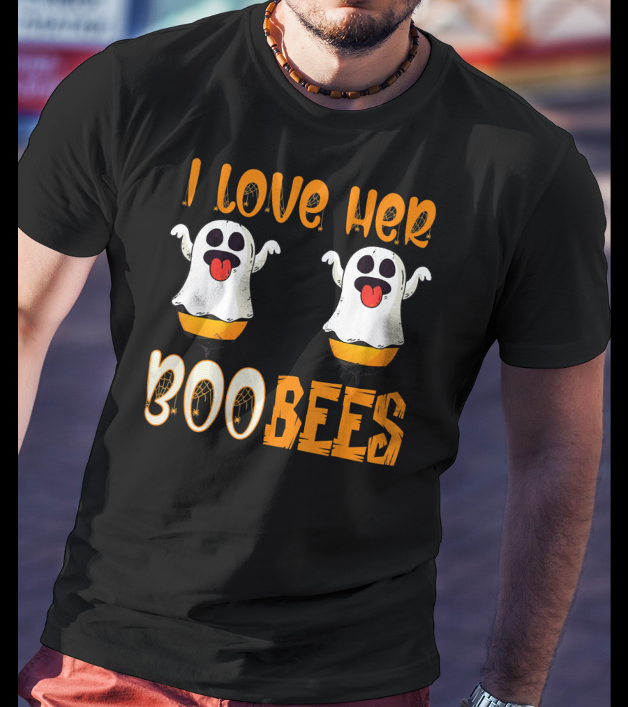 I Love Her Boo Bees Ghost Halloween Matching T-Shirt