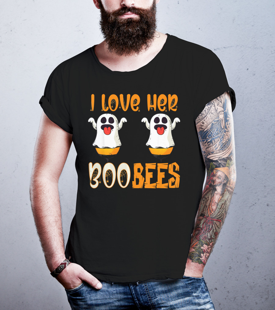 I Love Her Boo Bees Ghost Halloween Matching T-Shirt