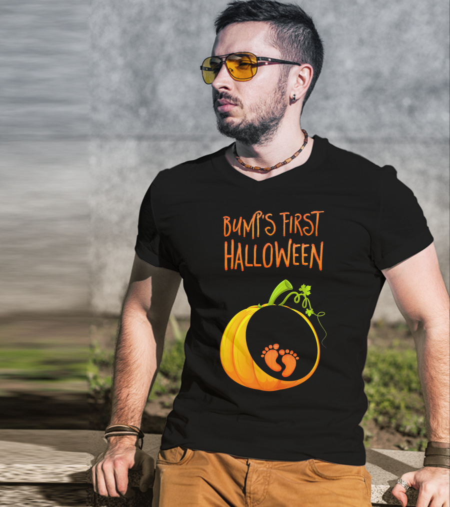 Bump's First Halloween Pumpkin Baby Feet T-Shirt