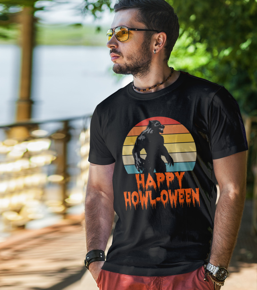 Happy Howl-Oween Werewolf Vintage Werewolves Halloween Co T-Shirt