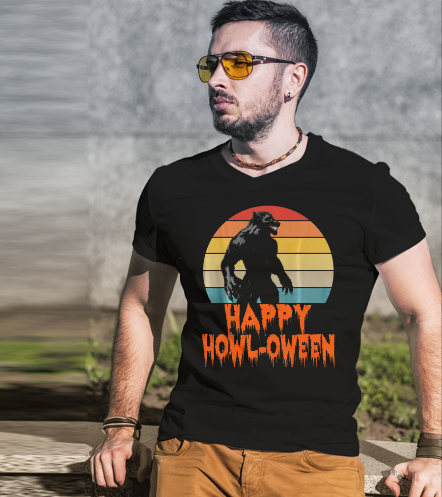 Happy Howl-Oween Werewolf Vintage Werewolves Halloween Co T-Shirt