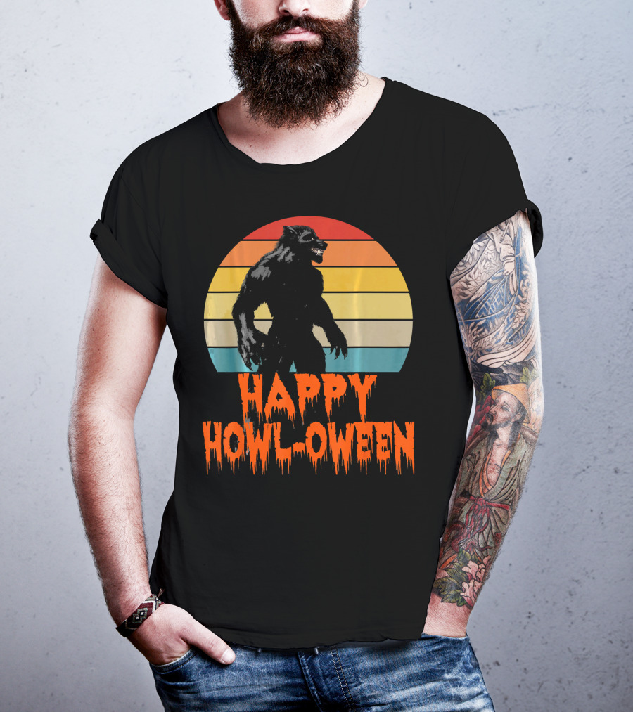 Happy Howl-Oween Werewolf Vintage Werewolves Halloween Co T-Shirt