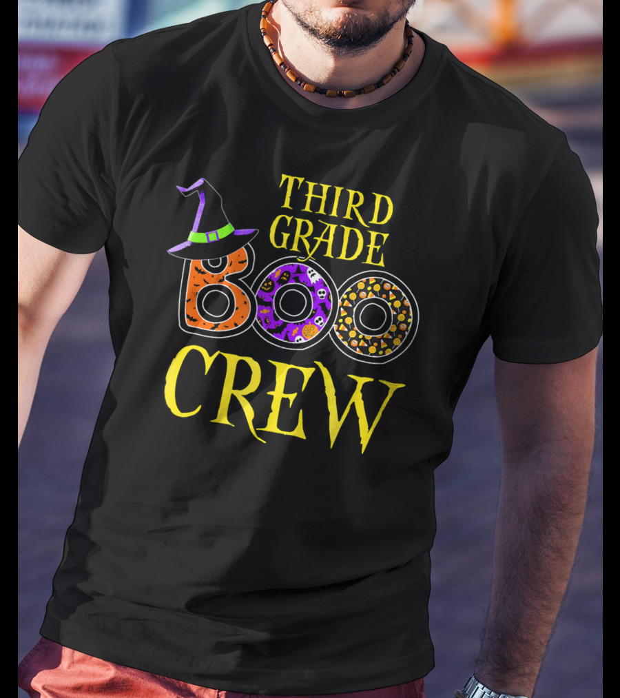 Third Grade Boo Crew Halloween Costume With Witch Hat And Spooky T-Shirt