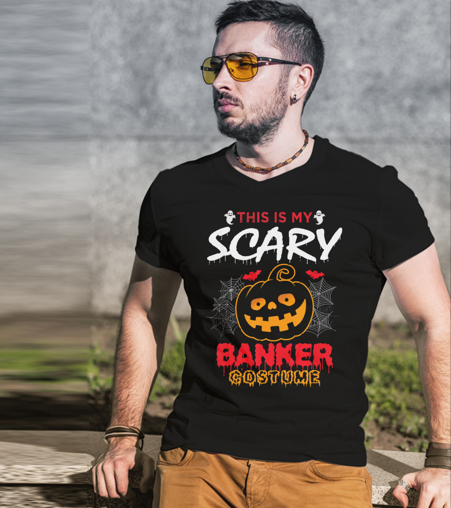 This Is My Scary Banker Costume Pumpkin Spider Web Ghosts T-Shirt