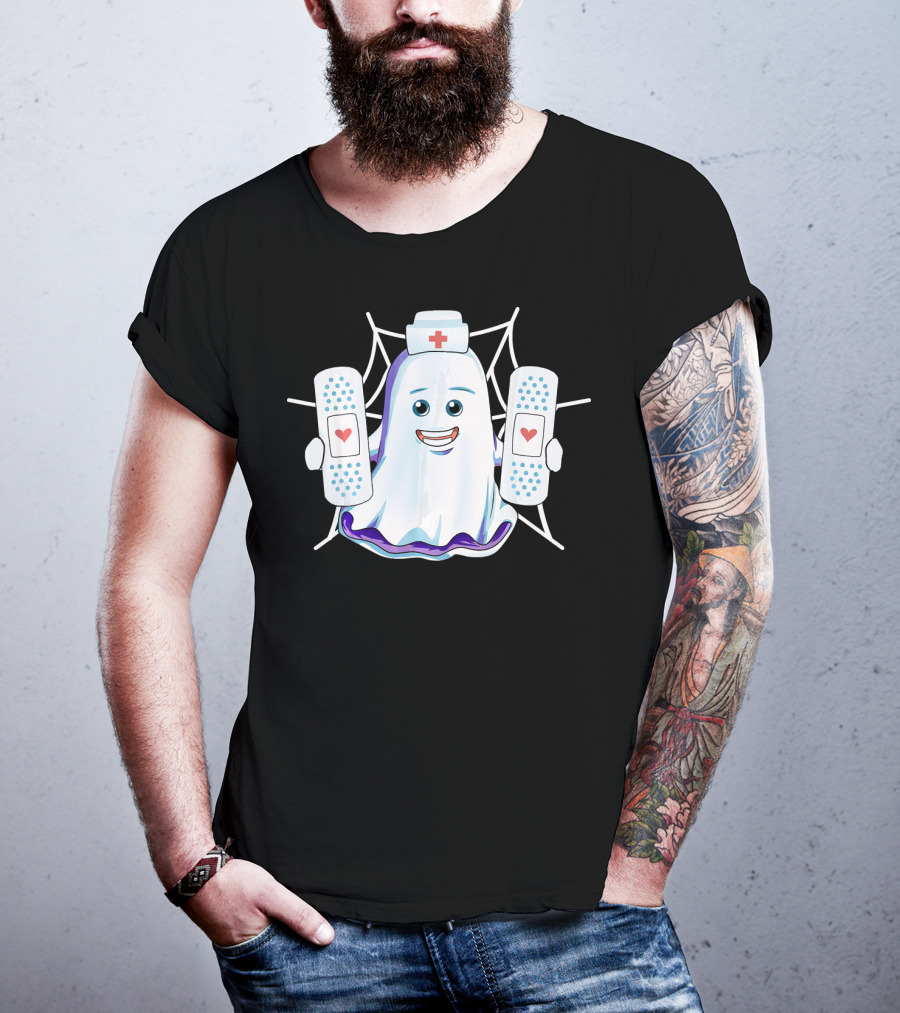 Ghost Nurse Holding Bandages With Hearts T-Shirt