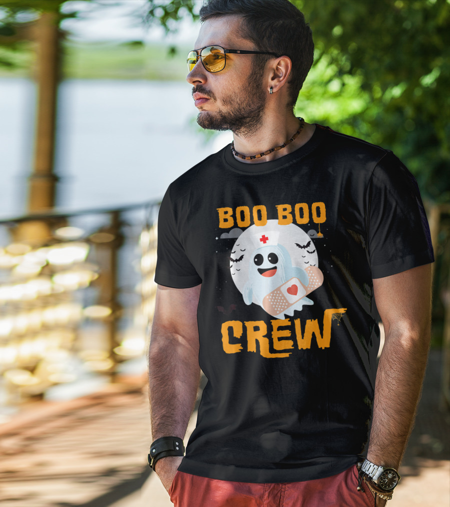 Boo Boo Crew Nurse Ghost Halloween Bandage Spooky Bat Moon Costume T-Shirt