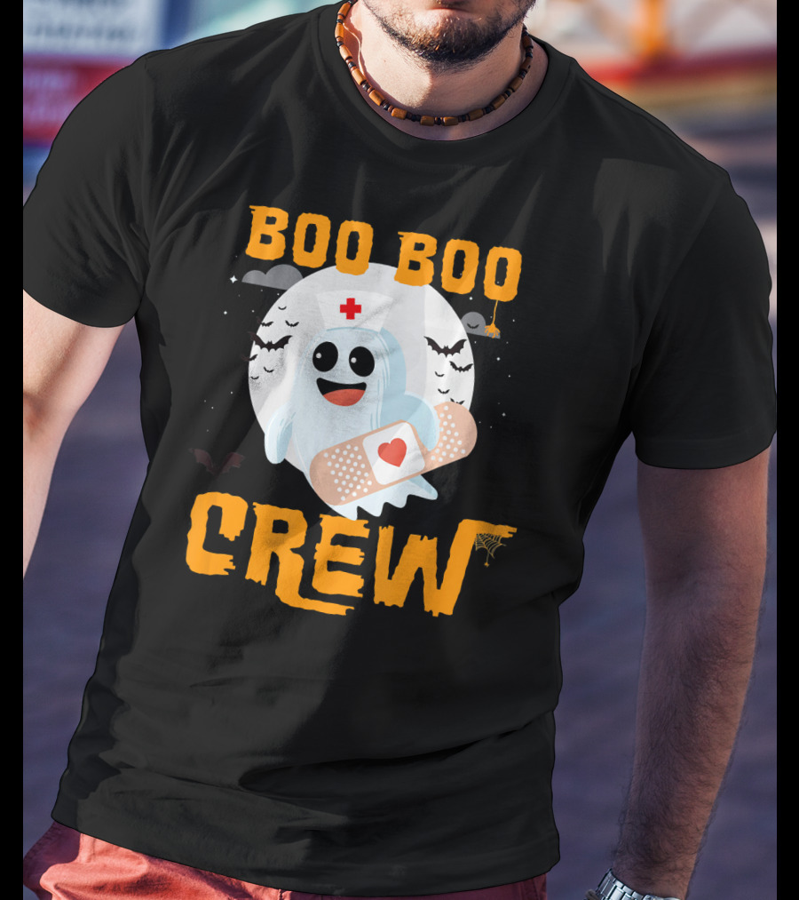 Boo Boo Crew Nurse Ghost Halloween Bandage Spooky Bat Moon Costume T-Shirt
