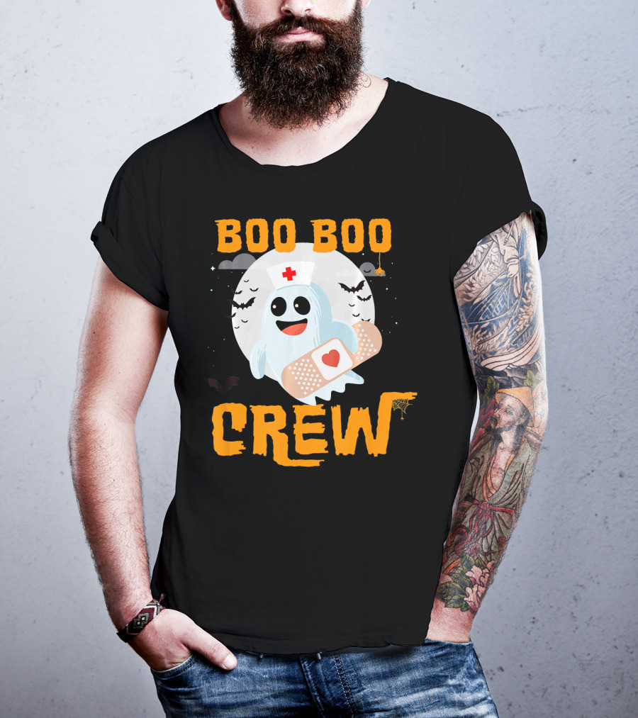 Boo Boo Crew Nurse Ghost Halloween Bandage Spooky Bat Moon Costume T-Shirt