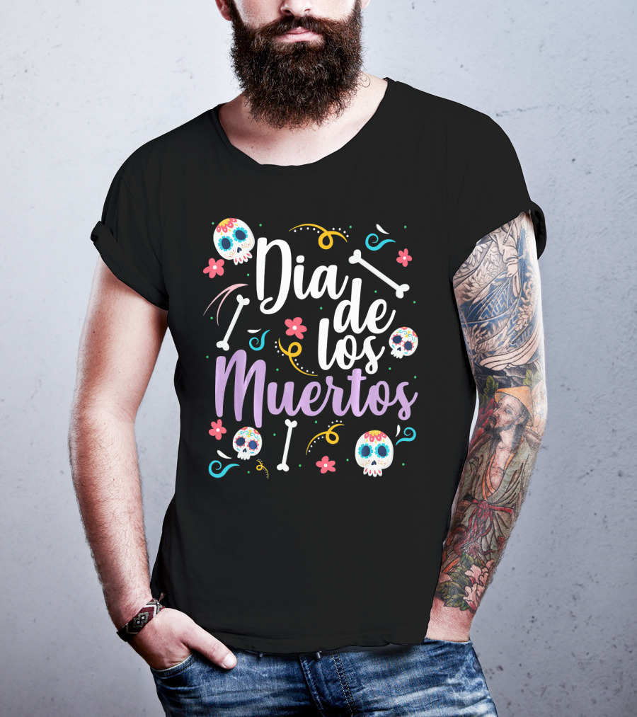 Dia De Los Muertos Colorful Sugar Skulls And Bones T-Shirt