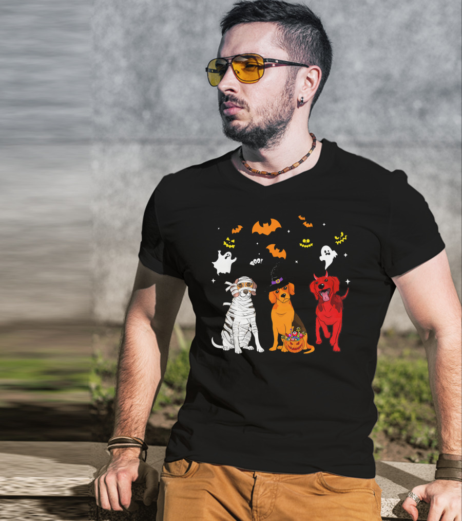 Halloween Beagle Dogs Mummy Witch Ghosts Bats T-Shirt