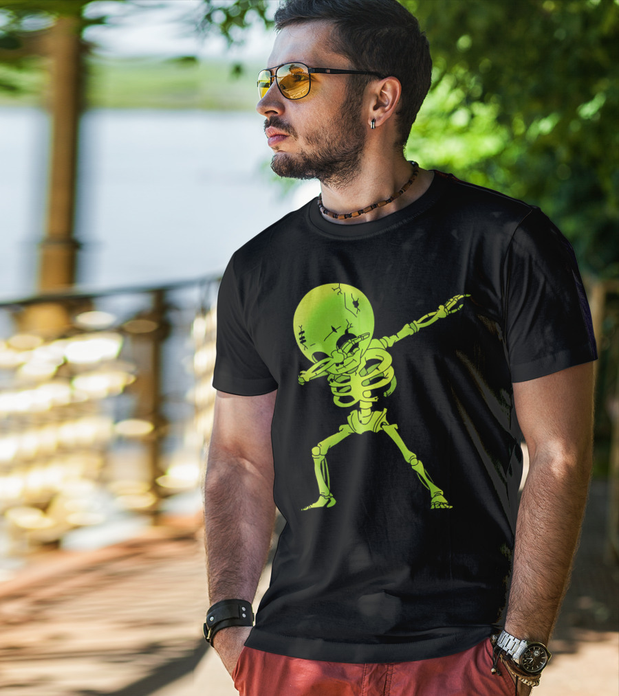 Skeleton Dabbing Zombie Halloween Moon T-Shirt