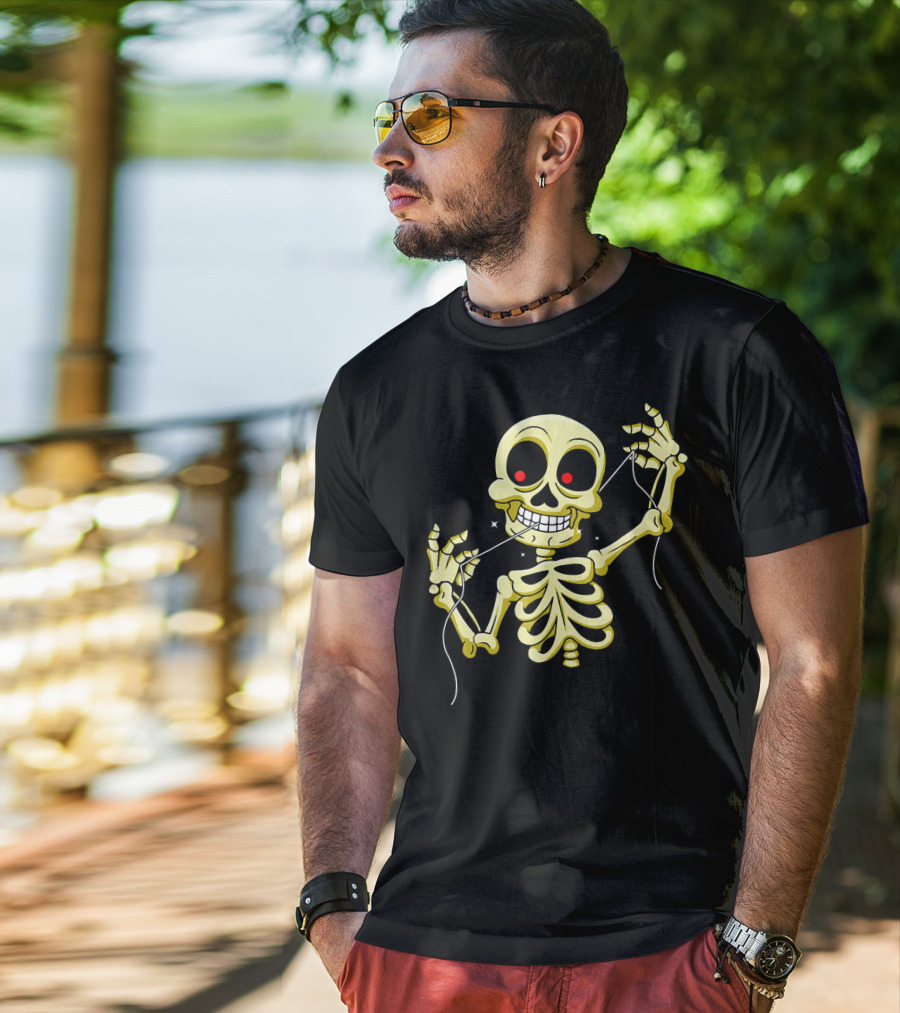 Flossing Skeleton With Red Eyes And Grinning Teeth T-Shirt