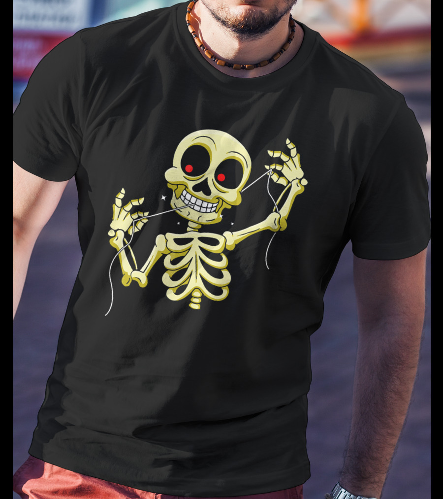 Flossing Skeleton With Red Eyes And Grinning Teeth T-Shirt
