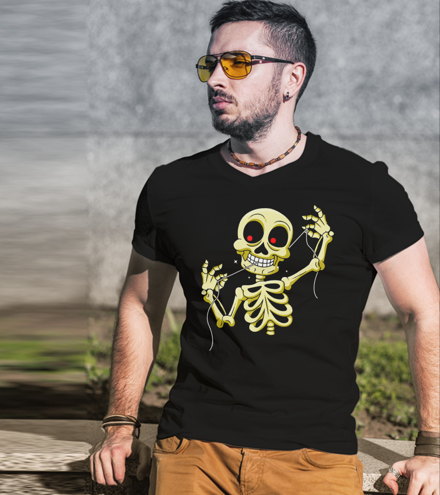 Flossing Skeleton With Red Eyes And Grinning Teeth T-Shirt