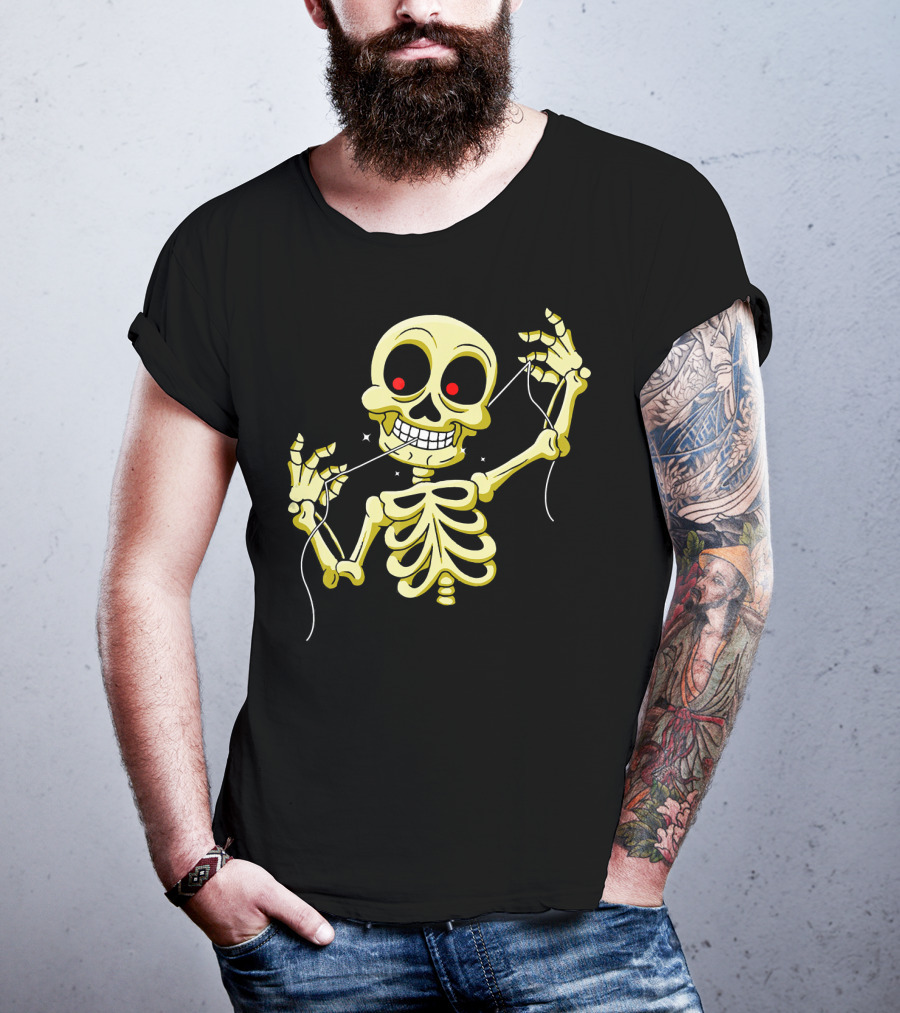 Flossing Skeleton With Red Eyes And Grinning Teeth T-Shirt