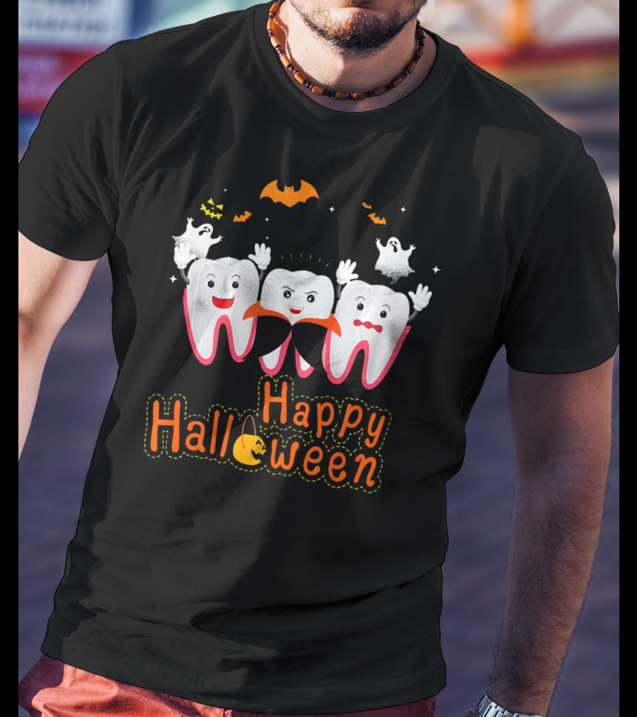 Happy Halloween Funny Ghosts And Teeth T-Shirt