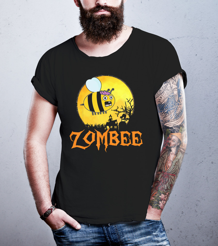 Zombee Funny Zombie Bee Halloween Spooky Moon Scene T-Shirt