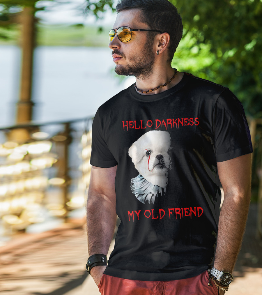 Halloween Hello Darkness My Old Friend Creepy Clown Dog T-Shirt