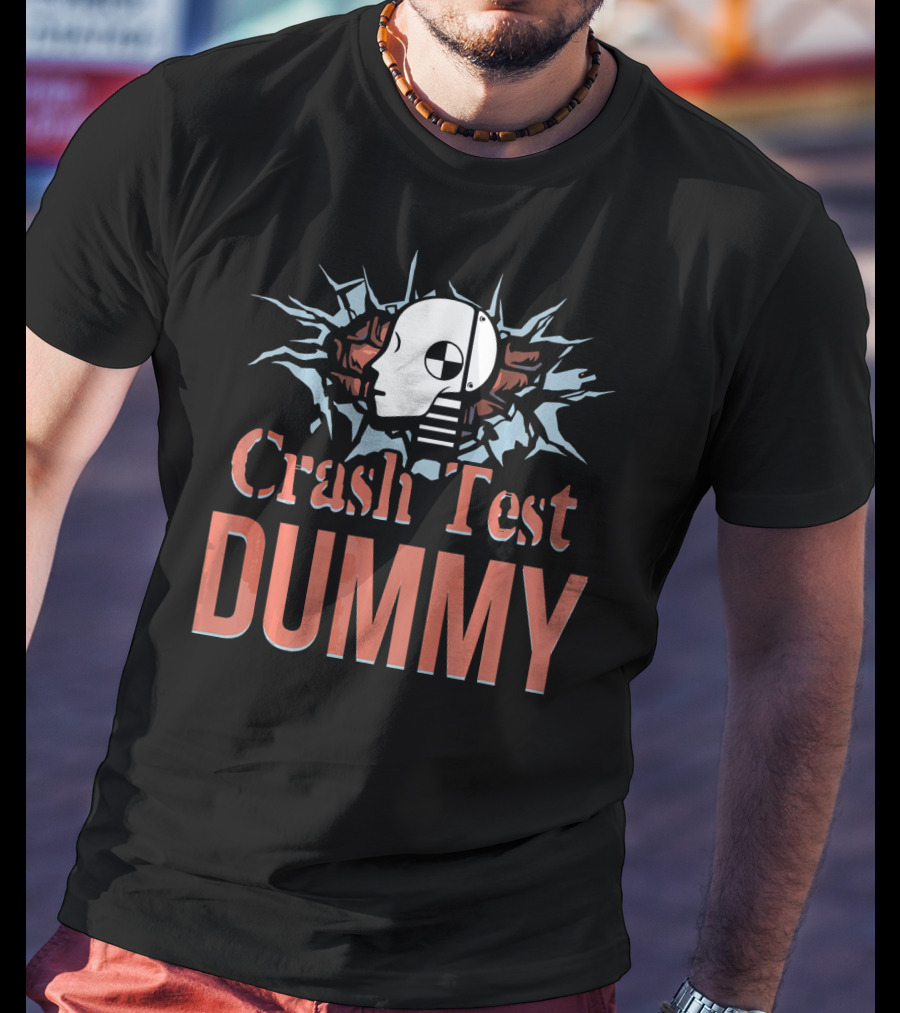 Crash Test Dummy Head Smashing Through Wall T-Shirt