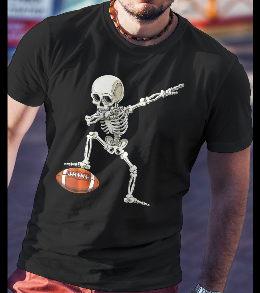 Dabbing Skeleton With Football Pose T-Shirt