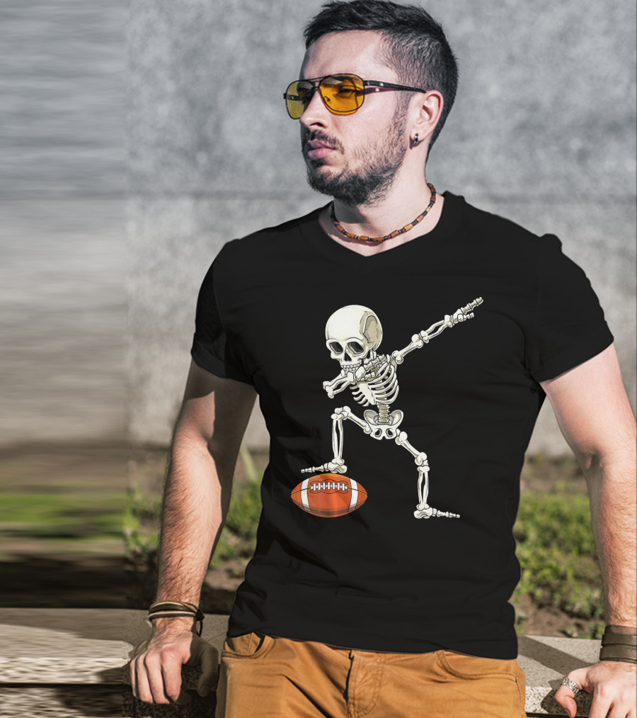 Dabbing Skeleton With Football Pose T-Shirt