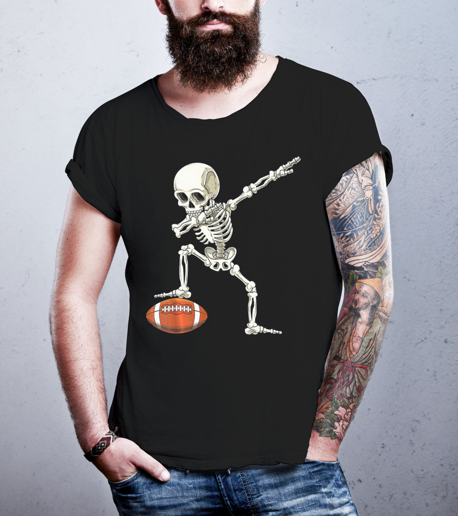 Dabbing Skeleton With Football Pose T-Shirt