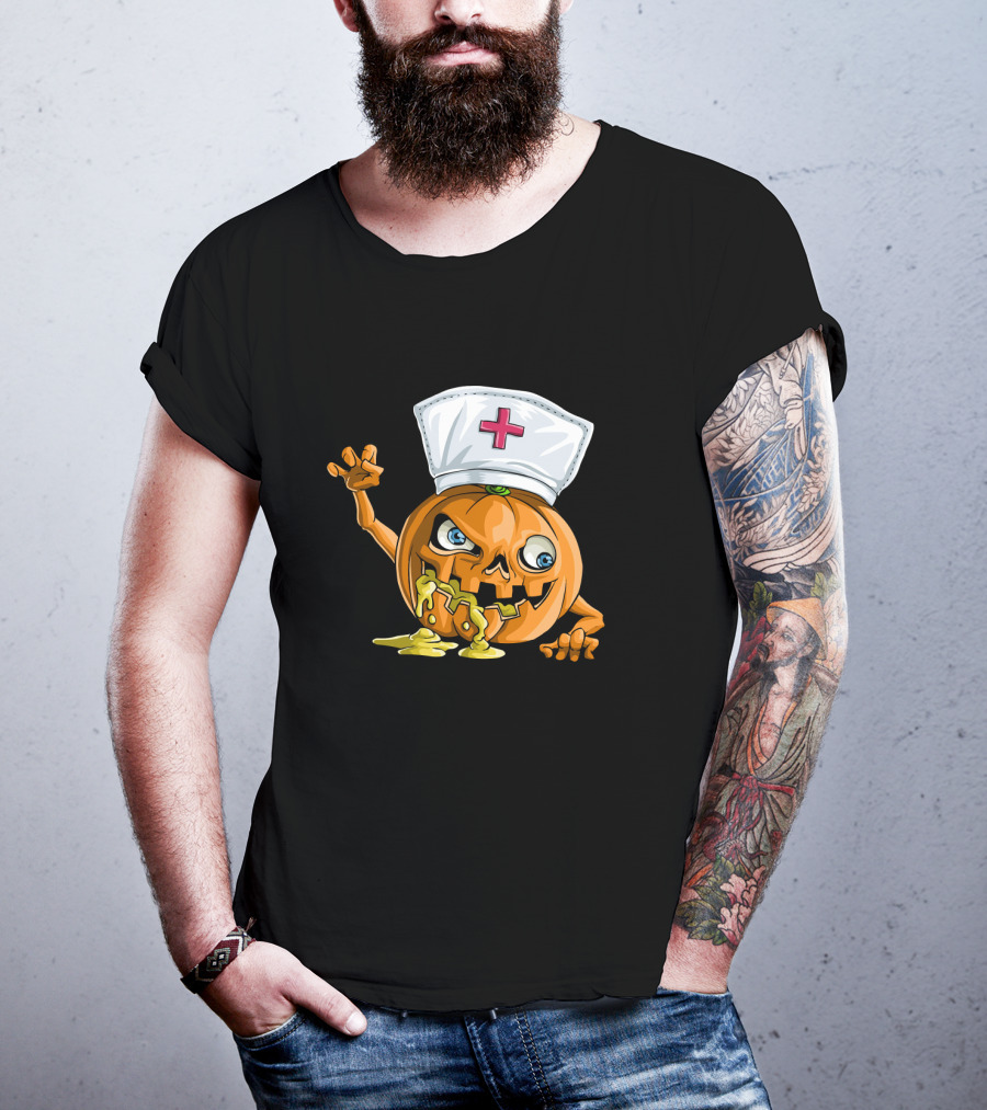 Zombie Pumpkin Nurse Funny Halloween Horror T-Shirt