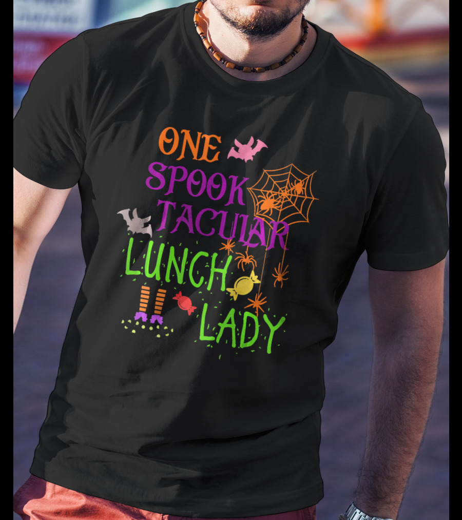 Spooky Halloween Lunch Lady With Bats And Candy T-Shirt