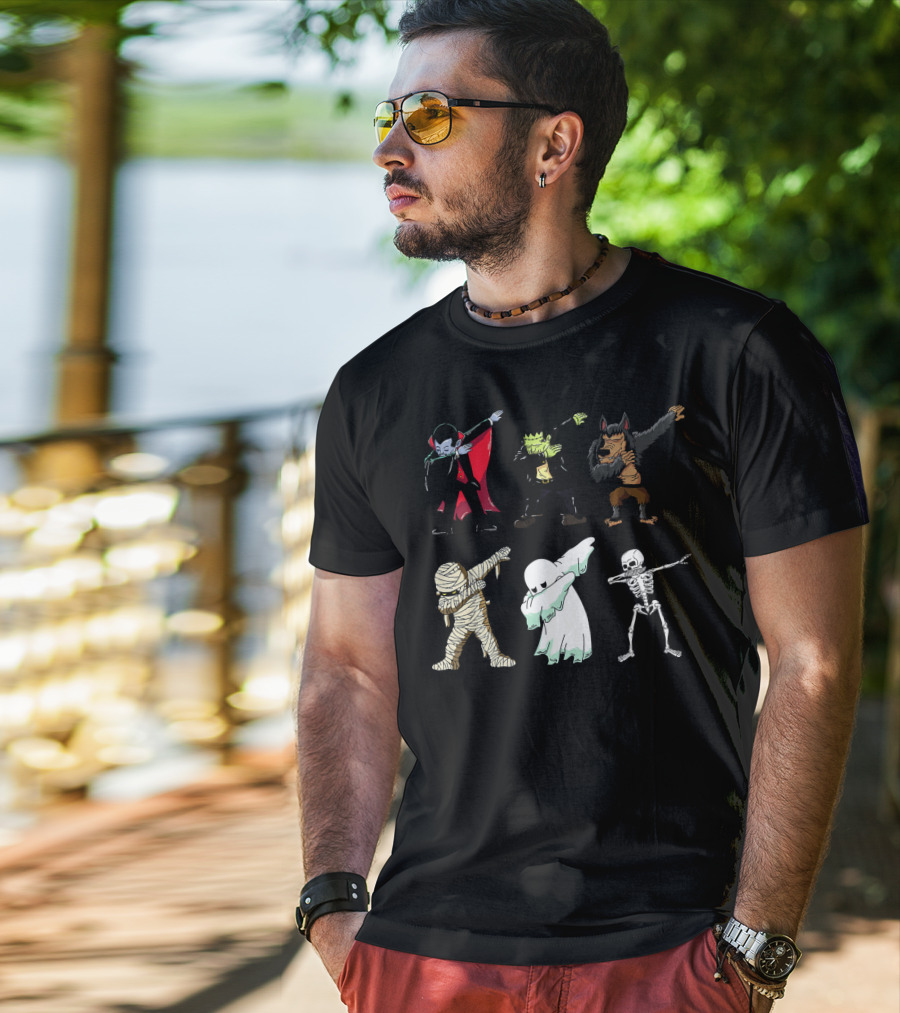 Dabbing Monsters Skeleton Mummy Dracula Frankenstein Werewolf Ghost T-Shirt