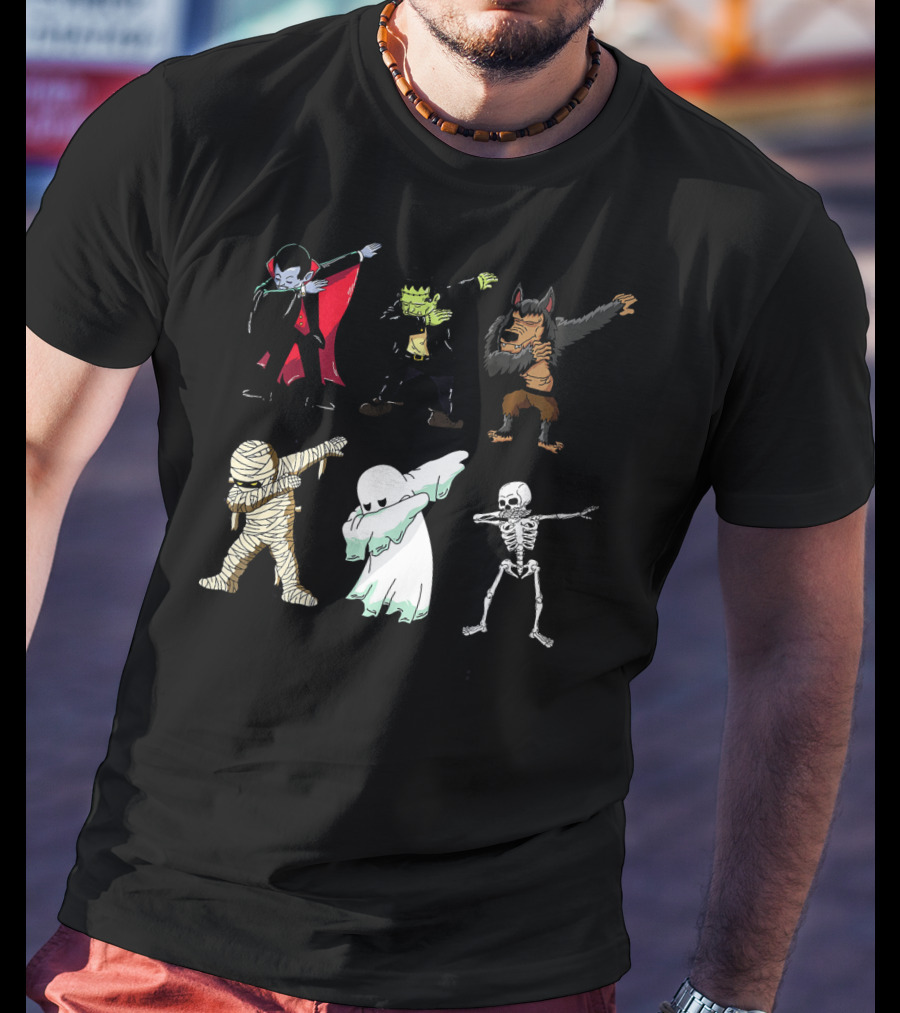 Dabbing Monsters Skeleton Mummy Dracula Frankenstein Werewolf Ghost T-Shirt